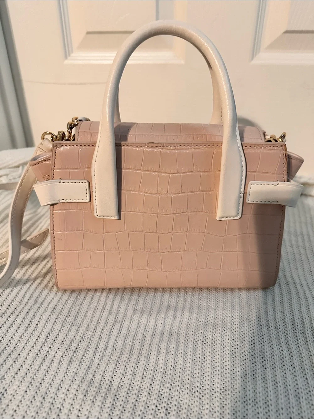 Michael Kors Blush Croc-Embossed Mini Crossbody with Cream Accents